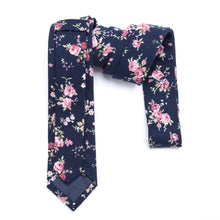 Load image into Gallery viewer, Dark Blue Floral Skinny Tie Neckties JayKirbyTies 