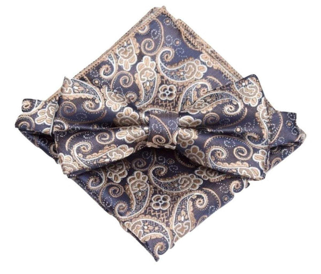 Dark Blue Paisley Bow Tie & Pocket Square Set Bow Tie + Square JayKirbyTies 