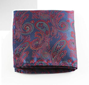Dark Blue Red Jacquard Skinny Tie & Pocket Square Tie + Square JayKirbyTies 