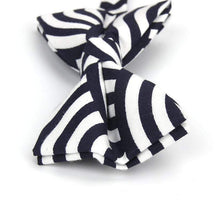 Load image into Gallery viewer, Dark Blue &amp; White Zebra Striped Bow Tie Bow Ties JayKirbyTies 