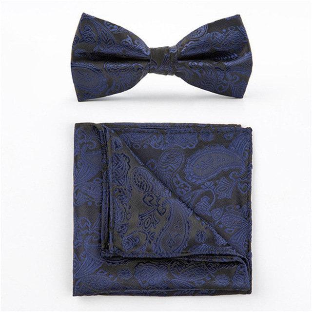 Dark Blue/Black Paisley Bow Tie & Pocket Square Bow Tie + Square JayKirbyTies 