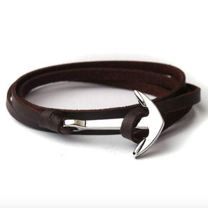 Dark Brown Leather Men's Anchor Bracelet Australia