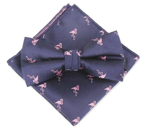 Flamingo Pattern Bow Tie & Pocket Square Bow Tie + Square JayKirbyTies 
