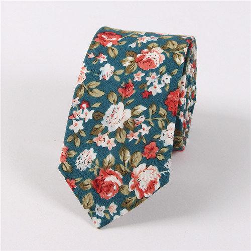 Floral Green Teal Skinny Tie Neckties JayKirbyTies 