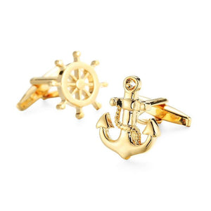 Gold Anchor & Ship Wheel Cufflinks Cufflinks JayKirbyTies 