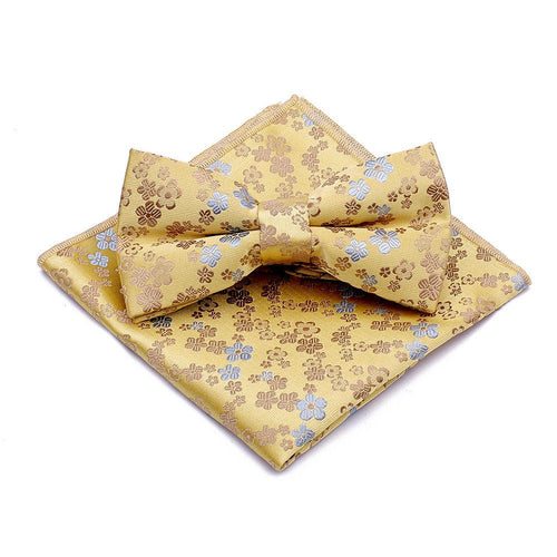 Gold Floral Bow Tie & Pocket Square Bow Tie + Square JayKirbyTies 