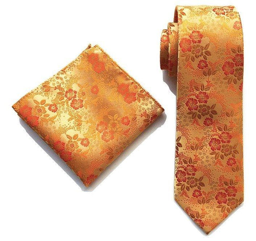 Gold Floral Tie & Pocket Square Tie + Square JayKirbyTies 