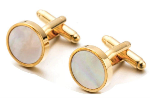 Gold Pearl Round Cufflinks Cufflinks JayKirbyTies 