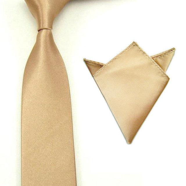 Gold Skinny Tie & Pocket Square Tie + Square JayKirbyTies 