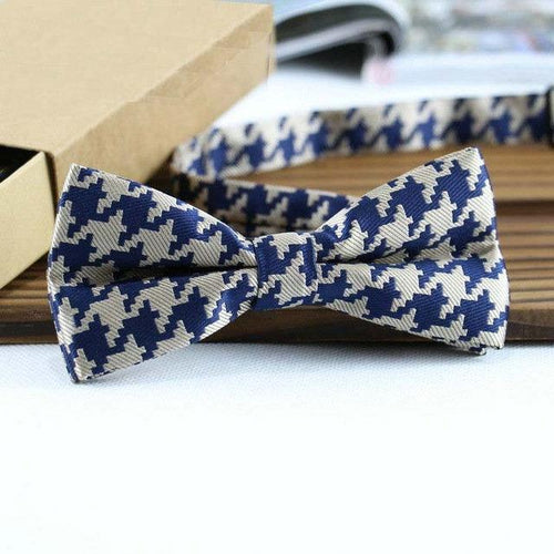 Gold/Blue Houndstooth Bow Tie Bow Ties JayKirbyTies 