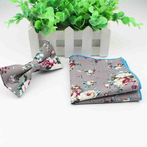 Gray Floral Bow Tie & Pocket Square Set Bow Tie + Square JayKirbyTies 