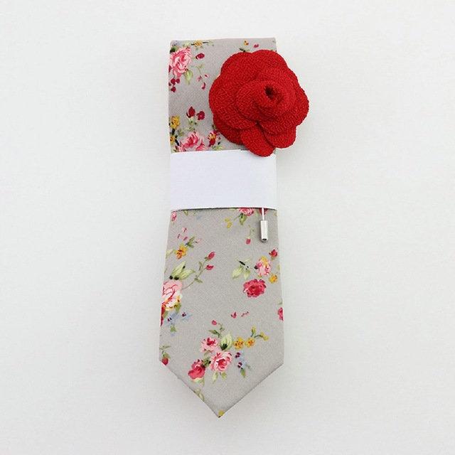 Gray Floral Skinny Tie & Lapel Pin Tie + Lapel Pin JayKirbyTies 