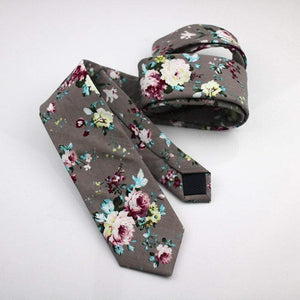 Gray Floral Skinny Tie Neckties JayKirbyTies 