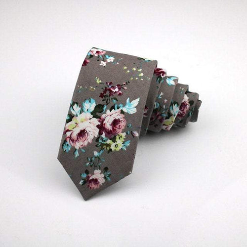 Gray Floral Skinny Tie Neckties JayKirbyTies 