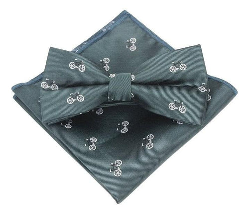Green Bicycle Pattern Bow Tie & Pocket Square Bow Tie + Square JayKirbyTies 