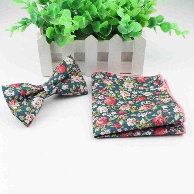 Green Floral Bow Tie & Pocket Square Set Bow Tie + Square JayKirbyTies 