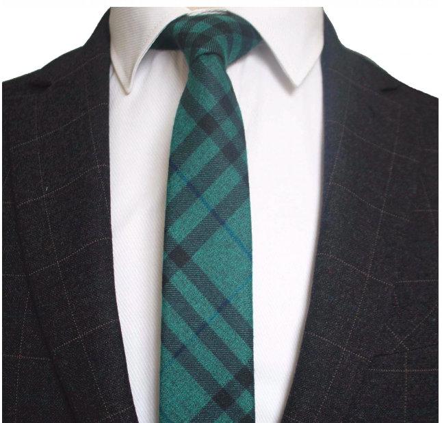 Green Tartan Wool Skinny Tie Australia