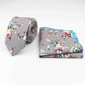 Grey Floral Skinny Tie & Pocket Square Tie + Square JayKirbyTies 