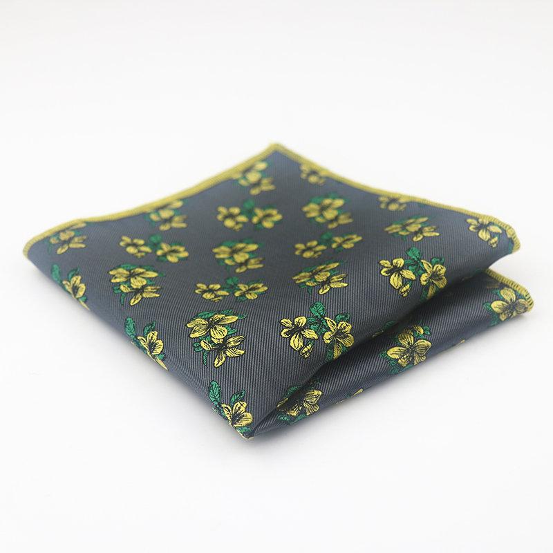 Grey & Yellow Floral Pocket Square Pocket Squares JayKirbyTies 