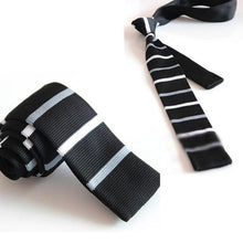 Load image into Gallery viewer, Knitted Black Striped Skinny Tie Neckties JayKirbyTies 