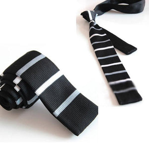 Knitted Black Striped Skinny Tie Neckties JayKirbyTies 