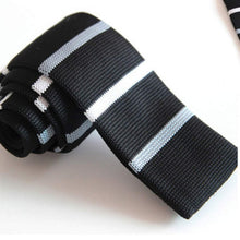 Load image into Gallery viewer, Knitted Black Striped Skinny Tie Neckties JayKirbyTies 