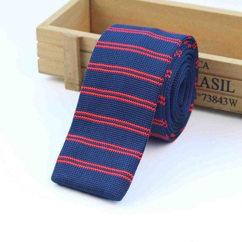 Knitted Blue & Red Striped Skinny Tie Neckties JayKirbyTies 