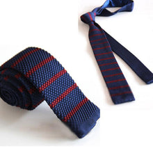 Load image into Gallery viewer, Knitted Blue &amp; Red Striped Skinny Tie Neckties JayKirbyTies 