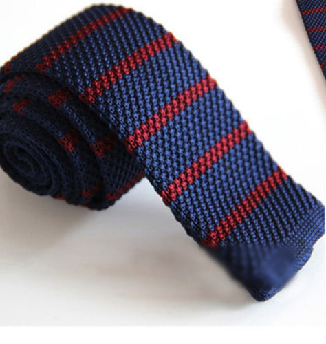 Knitted Blue & Red Striped Skinny Tie Neckties JayKirbyTies 