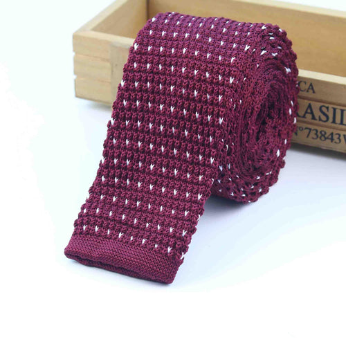 Knitted Burgundy Dotted Skinny Tie Neckties JayKirbyTies 