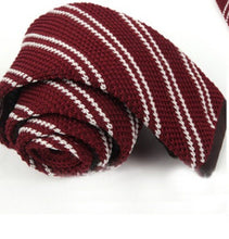 Load image into Gallery viewer, Knitted Maroon Striped Skinny Tie Neckties JayKirbyTies 