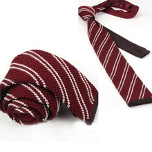 Load image into Gallery viewer, Knitted Maroon Striped Skinny Tie Neckties JayKirbyTies 