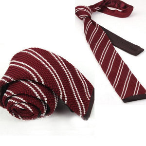 Knitted Maroon Striped Skinny Tie Neckties JayKirbyTies 