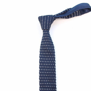 Knitted Navy Blue Dotted Skinny Tie Neckties JayKirbyTies 
