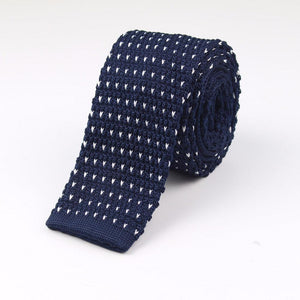 Knitted Navy Blue Dotted Skinny Tie Neckties JayKirbyTies 