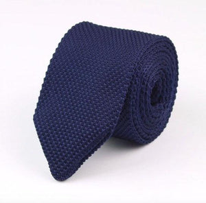 Knitted Navy Blue Skinny Tie Neckties JayKirbyTies 