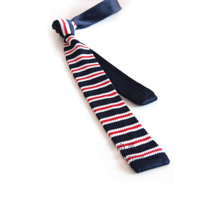 Knitted Navy & Red Striped Skinny Tie Neckties JayKirbyTies 