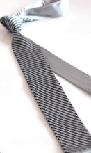 Load image into Gallery viewer, Knitted Silver &amp; Blue Striped Skinny Tie Neckties JayKirbyTies 