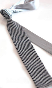 Knitted Silver & Blue Striped Skinny Tie Neckties JayKirbyTies 