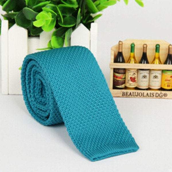 Knitted Turquoise Skinny Tie Neckties JayKirbyTies 