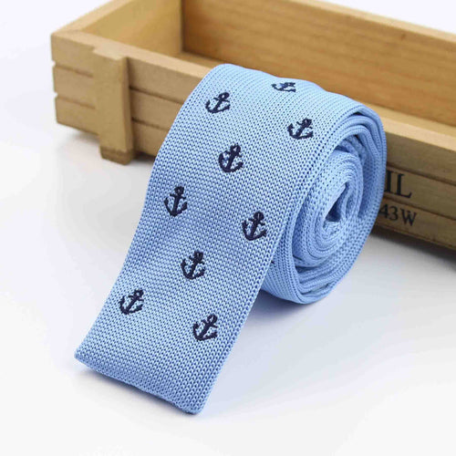 Light Blue Anchor Knit Tie Neckties JayKirbyTies 