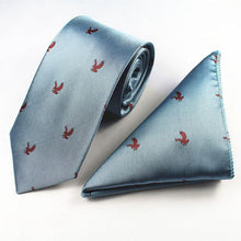 Load image into Gallery viewer, Light Blue Eagle Tie &amp; Pocket Square Set Tie + Square JayKirbyTies 