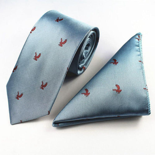 Light Blue Eagle Tie & Pocket Square Set Tie + Square JayKirbyTies 