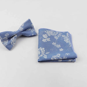 Light Blue Floral Bow Tie & Pocket Square Bow Tie + Square JayKirbyTies 