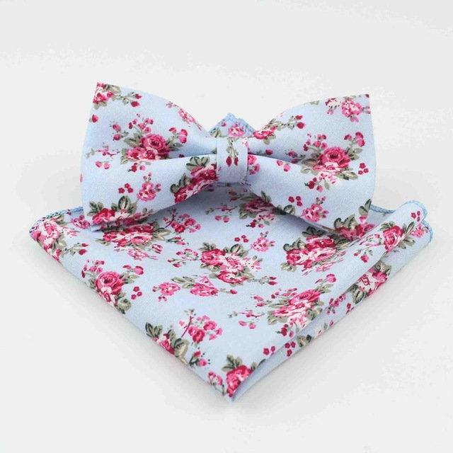 Light Blue Floral Bow Tie & Pocket Square Bow Tie + Square JayKirbyTies 
