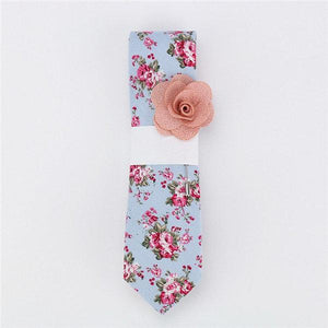 Light Blue Floral Skinny Tie & Lapel Pin Tie + Lapel Pin JayKirbyTies 