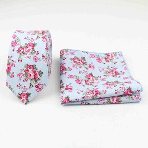 Light Blue Floral Skinny Tie & Pocket Square Tie + Square JayKirbyTies 