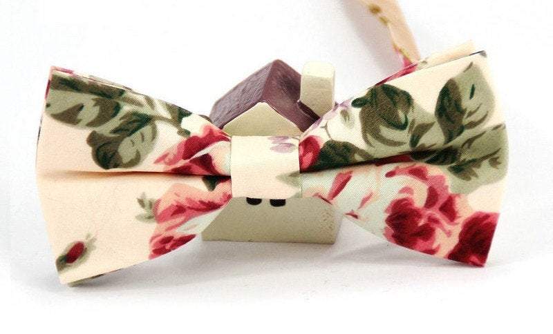 Light Peach Cream Floral Bow Tie Australia