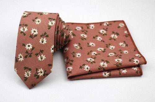 Light Red Floral Skinny Tie & Pocket Square Tie + Square JayKirbyTies 