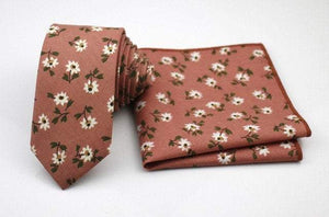 Light Red Floral Skinny Tie & Pocket Square Tie + Square JayKirbyTies 